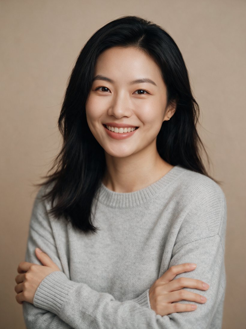 Small business owner in a grey sweater