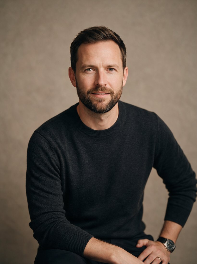 Software founder in a charcoal sweater